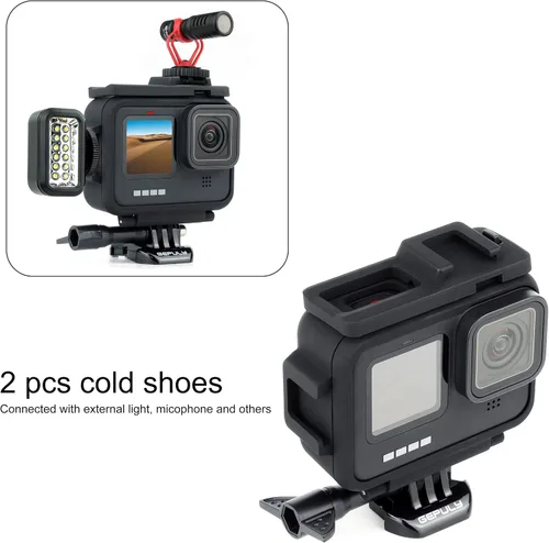 Miniatura 5 de GEPULY Carcasa protectora de montaje en marco para GoPro Hero 9 10 11 12 13 negro, ranura doble incorporada para zapata fría, funda para jaula