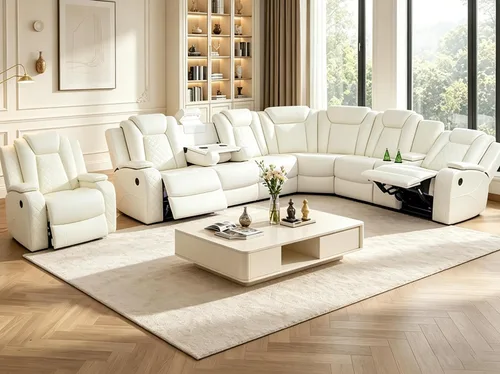Miniatura 16 de Juego de sofá modular reclinable eléctrico con LED, juegos de muebles de sala de estar, sofá reclinable de cuero para sala de estar/cine en casa