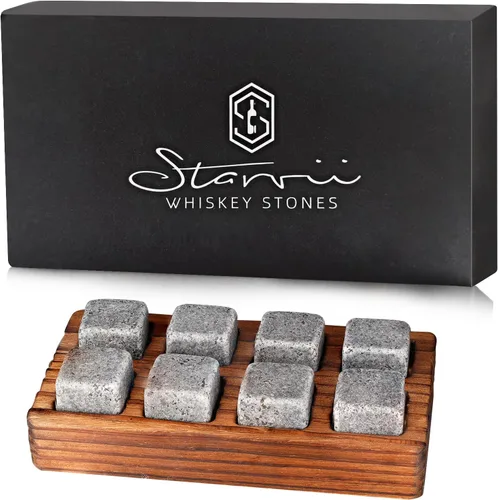 Juego de 8 piedras de whisky con caja de regalo de madera para los amantes del whisky, gran regalo de whisky para hombres, papá, marido, amigo,