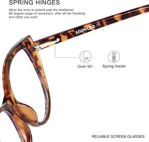 Miniatura 4 de ANDWOOD Gafas de bloqueo de luz azul para mujer, bloqueo de luz azul, para computadora, ojo de gato, transparente, montura AR003 Cateye Tortoise