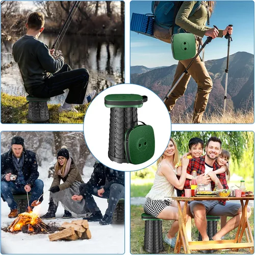 Miniatura 6 de aboutool Taburete plegable para campamento, taburete portátil plegable cuadrado con cojín de asiento elástico y bolsa de nailon ajustable, Verde