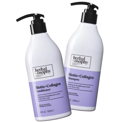Herbalosophy Juego de champú y acondicionador de biotina y colágeno, engrosamiento del crecimiento del cabello, reparador y seco, juego de cabello