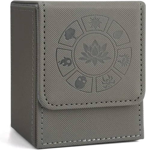 Miniatura 18 de Caja de cubierta Arkeiliy MTG con funda para 50 cartas, caja de cubierta de piel para más de 110 cartas para Magic Commander, estuches Amarillo III