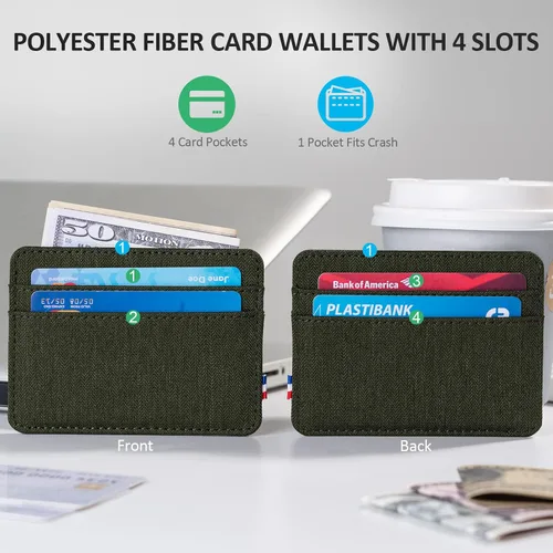 Miniatura 3 de Qbool Cartera de bolsillo frontal para hombre, delgada, minimalista, con bloqueo RFID, ranura para efectivo, tarjetero, Verde del Z-ejército