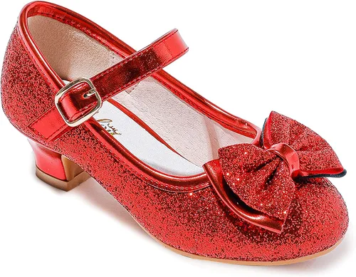 Walofou Zapatos de vestir para niñas de flores, zapatos de tacón para fiesta de boda, zapatos planos de princesa Mary Jane para niños pequeños