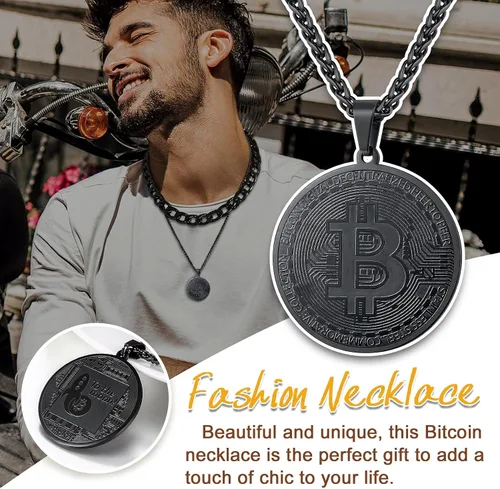 Miniatura 7 de U7 Medalla de Moneda Colgante Acero Inoxidable 18K Chapado en Oro Bitcoin Joyería Digital Criptomoneda Blockchain Bitcoin Collares
