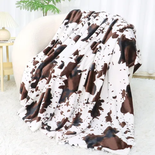 Manta con Estampado de Vaca para Adultos - Franela Ultra Suave Difusa Ligera de Felpa para Sofá y Cama - Regalos Temáticos de Vaca para Cumpleaños,