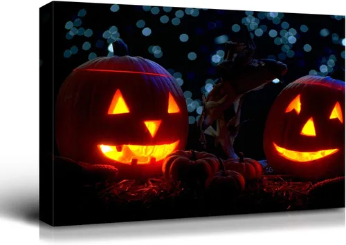 Miniatura 34 de Denozer - Pintura artística de pared de Halloween, impresión artística sobre lienzo para dormitorio, sala de estar, decoración de pared del hogar
