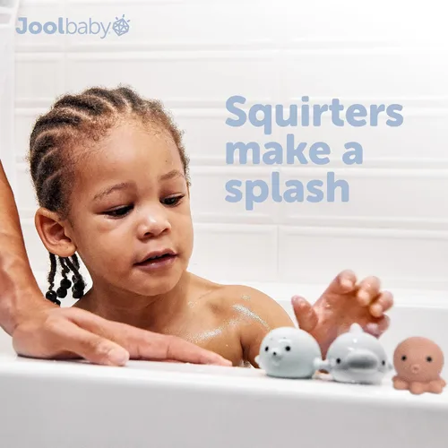Miniatura 5 de Jool Baby Juego de regalo de juguetes de baño de 12 piezas, chorros de baño, patos de goma, ballena de natación enrollada, organizador