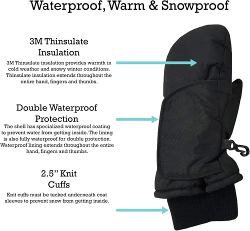 Miniatura 3 de N'Ice Caps - Manoplas impermeables con Thinsulate, para bebés o niños pequeños, manoplas de nieve, para el invierno, fáciles de poner