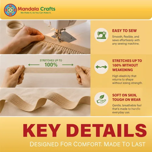 Miniatura 3 de Mandala Crafts - Rollo de cordón elástico plano para costura y manualidades Blanco