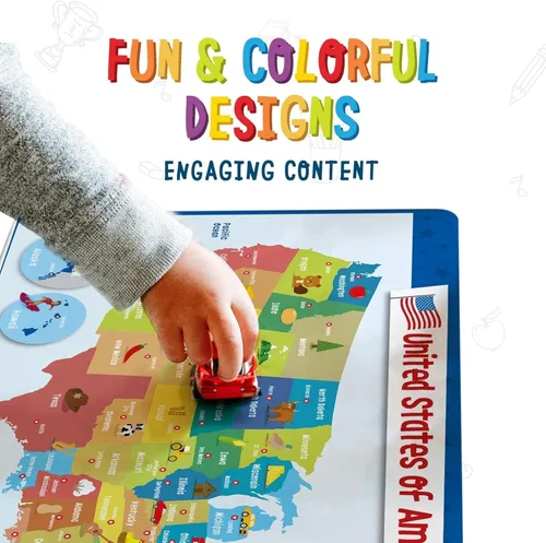 Miniatura 3 de merka Manteles individuales de silicona para niños, manteles individuales reutilizables de mapa geográfico de Estados Unidos y las capitales