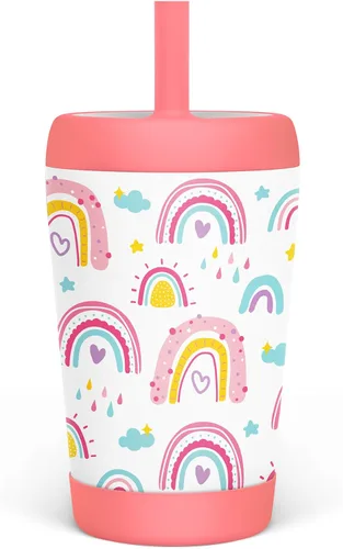 Miniatura 21 de Vaso de acero inoxidable aislado para niños con popote de silicona, taza para sorber de 12 onzas para niños (alfabeto)