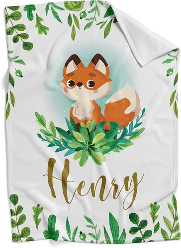 Mantas de bebé personalizadas para niños - Regalos personalizados para bebés para niños - Regalos personalizados para bebés suaves y ligeros (zorro)