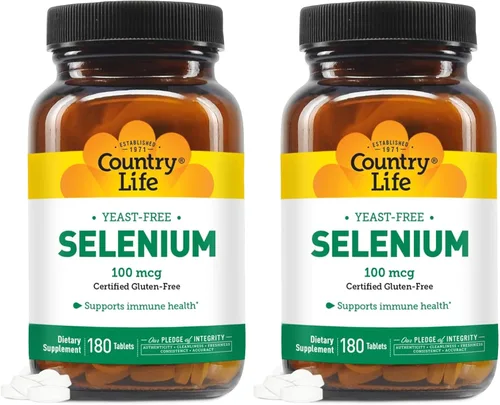 Country Life Selenio, sin levadura, apoya la salud inmunológica, 100 mcg, 180 tabletas, sin gluten, vegano, halal (paquete de 2)