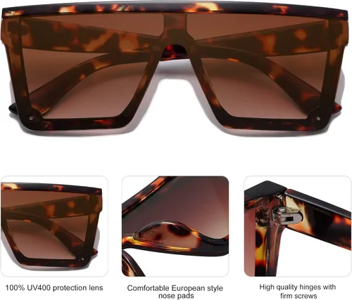 Miniatura 4 de SOJOS SJ2117 - Gafas de sol cuadradas grandes para mujer marco grueso parte superior plana con espejo lentes siamesas tamaño más grande