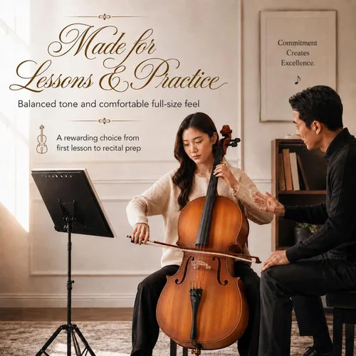 Miniatura 6 de Kit de violonchelo acústico 4/4 para adultos, principiantes, juego completo de violonchelo de tamaño completo con bolsa portátil, arco, colofonia