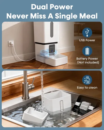 Miniatura 11 de Comedero automático para perros de razas grandes con cámara - 12L/50 tazas, control de aplicación WiFi 5G, dispensador de alimentos para perros