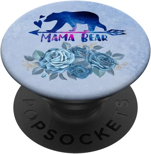 Mama Bear Color Azul Burst Rose Flower Pop Grip para mamá mamá PopSockets PopGrip: agarre intercambiable para teléfonos y tabletas