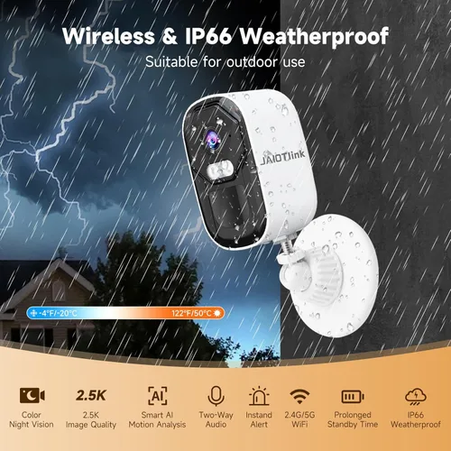 Miniatura 2 de JAIOTlink Cámaras de seguridad inalámbricas para exteriores, cámara de batería de 2.5K, WiFi de 2.4G/5GHz, alarma de foco y sirena