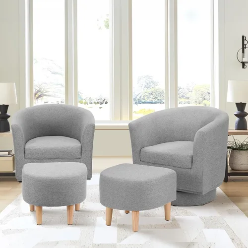 Miniatura 20 de DAZONE Silla giratoria con otomana, modernas sillas de barril de 360° para sala de estar, dormitorio, cómoda silla de lectura tapizada para bañera
