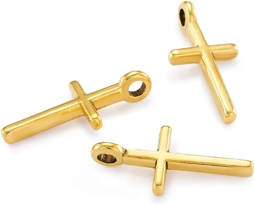 Miniatura 2 de BB Beadthoven Dijes de cruz con cuentas, mini dijes pequeños de metal plateado para pulseras, cruces artesanales para hacer pulseras, collares, Cruz