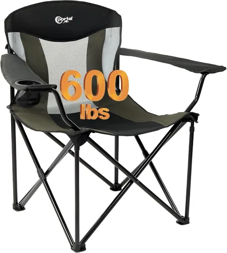PORTAL Silla plegable grande y alta de gran tamaño, portátil, resistente, plegable, XXL, para acampar al aire libre o adultos, soporta hasta 600