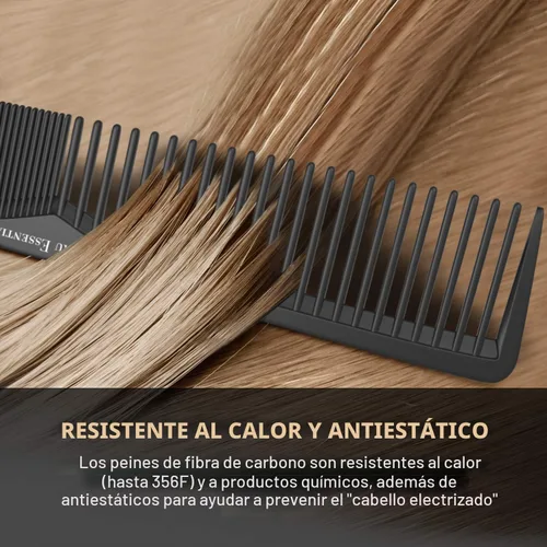 Miniatura 3 de Peine profesional de fibra de carbono negra de 7 pulgadas, antiestática, química y resistente al calor para todo tipo de cabello, peine de dientes