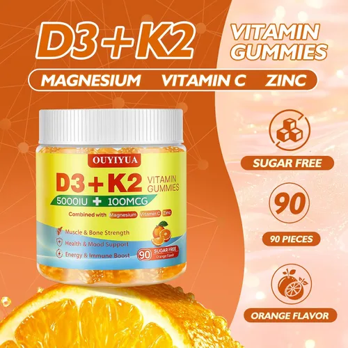 Miniatura 6 de Gomitas de vitamina D3 K2, vitamina D3 5000IU + K2 (MK-7) 100mcg gomitas para adultos Apoyo a la salud inmunológica, aumento de la función dental