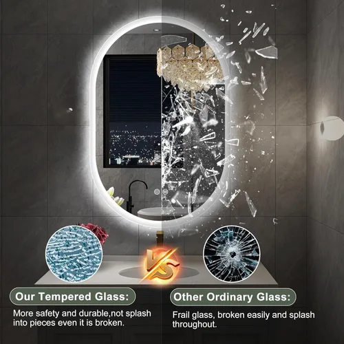 Miniatura 6 de S'bagno Espejo LED ovalado de 20 x 32 pulgadas para baño con luz delantera y trasera, antivaho, 3 colores de temperatura y regulable, espejo de baño