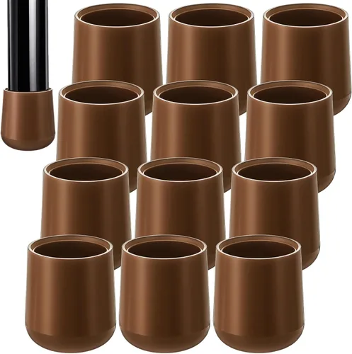 Jetec 12 Pcs 1 Inch Folding Chair Leg Caps Heavy-Duty Plastic Chair End Caps Non-marring Furniture Glides Round Hardwood Floor Protectors (Brown,1in)