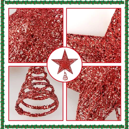 Miniatura 3 de Estrella para la punta del árbol de Navidad, estrella metálica para la punta del árbol de Navidad, decoración navideña con purpurina, estrella