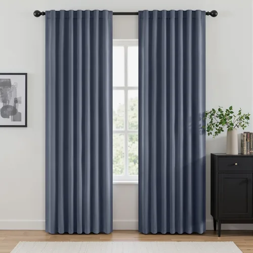 Miniatura 14 de ANRODUO Juego de 2 cortinas con bloqueo de luz del 99%, cortinas de 84 pulgadas de largo, cortinas negras para dormitorio, cortinas con aislamiento