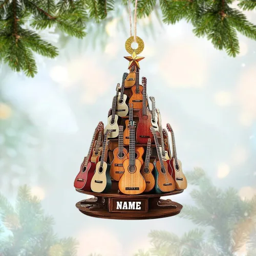 Miniatura 3 de Adorno de guitarra personalizado 2025, adorno de Navidad de guitarra acústica con nombre personalizado, regalo para guitarristas y amantes