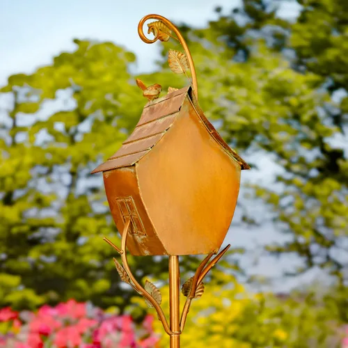 Miniatura 6 de Estacas de jardín de casa de pájaros de diseño de lujo de color cobre (forma de bellota curva)