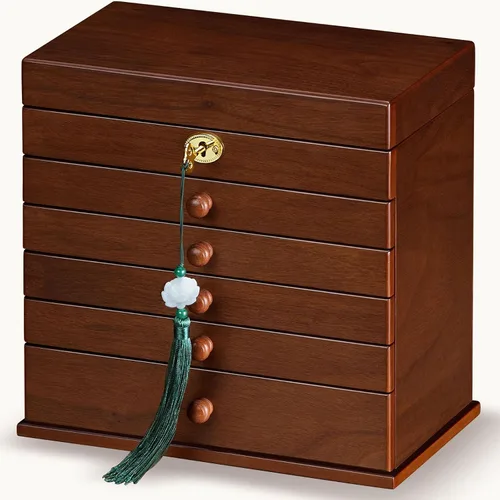Joyeros y organizadores, armario grande de madera con cerradura con llave, organizador de joyas de 8 capas, caja de joyería vintage para mujeres y
