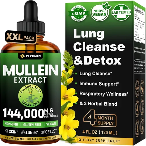 vivcmin Gotas de gordolobo para pulmones, 120 porciones, apoyo respiratorio e inmunológico, desintoxicación pulmonar para fumadores, extracto de