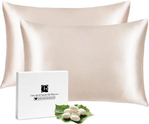Miniatura 12 de Ravmix - Juego de 2 fundas de almohada de seda para cabello y piel con cremallera oculta, juego de 2 fundas de almohada de seda de morera 21Momme