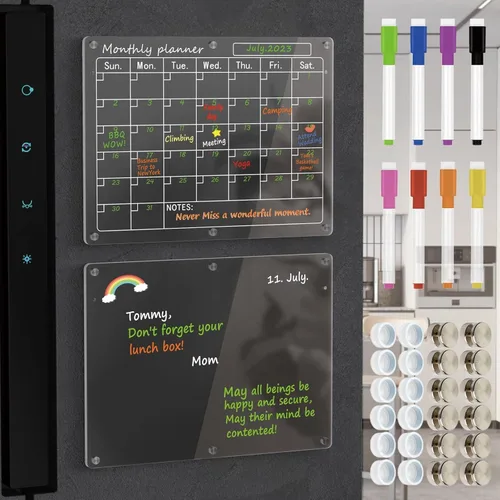 Miniatura 11 de Calendario acrílico magnético para refrigerador, 1 paquete de 11 x 15 pulgadas, calendario transparente para nevera, borrado en seco, juego
