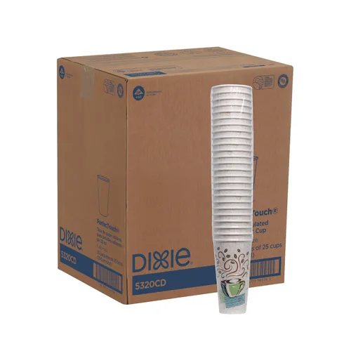 Dixie PerfecTouch - Tazas de café de papel de 20 onzas por GP PRO, diseño de neblina de café, 500 unidades (25 tazas desechables por manga, 20