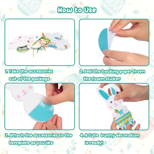 Miniatura 3 de Fennoral Paquete de 12 calcomanías de espuma con diseño de conejito para niños, para manualidades, manualidades, decoración de fiestas, regalos