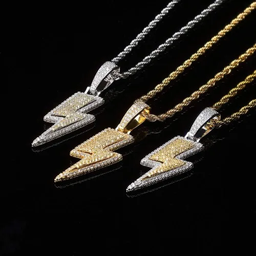 Miniatura 3 de KMASAL Jewelry Iced Out Lightning Pendant Necklace 18K Gold Plated Bling CZ Simulated Diamond Hip Hop Rapper Chain Necklace for Men Women