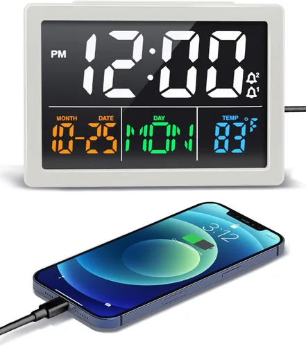 Miniatura 8 de Reloj despertador digital, con pantalla LED grande de 5.5", volumen de alarma ajustable, 6 niveles de brillo, ajustes de alarma, cargador USB