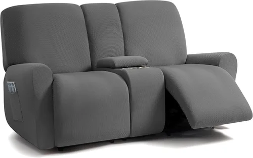 Miniatura 23 de ULTICOR - Juego de 8 fundas para sofá reclinable de jacquard, fundas elásticas para sofá reclinable para 3 cojines, fundas gruesas, suaves y Gris