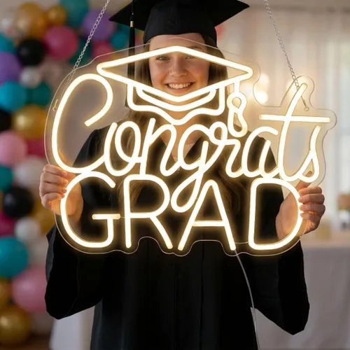 Miniatura 4 de Letrero de Felicitaciones Graduación Neón 2025 - Decoración de Graduación USB Blanca Cálida para Telón de Fondo, Dormitorio, Noche de Prom AA- Blanco