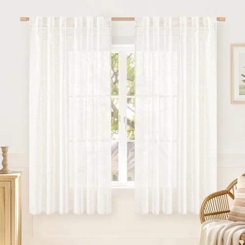 Miniatura 38 de LAMIT Cortinas de lino beige de 30 pulgadas de largo para ventanas pequeñas, cortinas semitransparentes filtrantes de luz, pestaña trasera