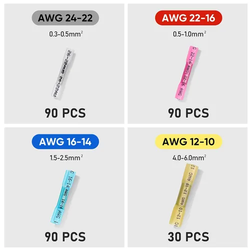 Miniatura 6 de TICONN Kit de conectores a tope termorretráctiles de 300 piezas, AWG 24 – 10 4 tamaños, empalme a tope de 4 tamaños, terminales de crimpado