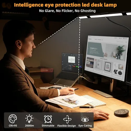 Miniatura 6 de BAYSQUIRREL Lámpara de escritorio LED con abrazadera, luz de escritorio con sensor humano, cuello de cisne, protección ocular remota, lámpara