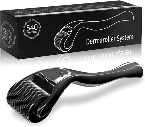 Derma Roller 540 Rodillo de microagujas de acero inoxidable negro para cuidado de la piel facial Uso en el hogar para herramientas de masaje de