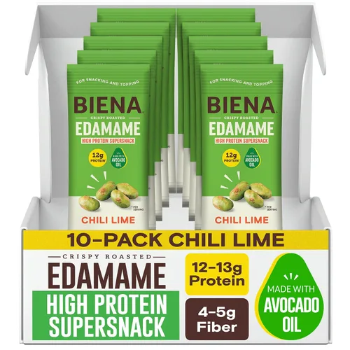 Biena Edamame Beans Snacks ricos en proteínas, aperitivos saludables de oficina para adultos y niños, 0.53 onzas de proteína, 130 bajas en calorías,